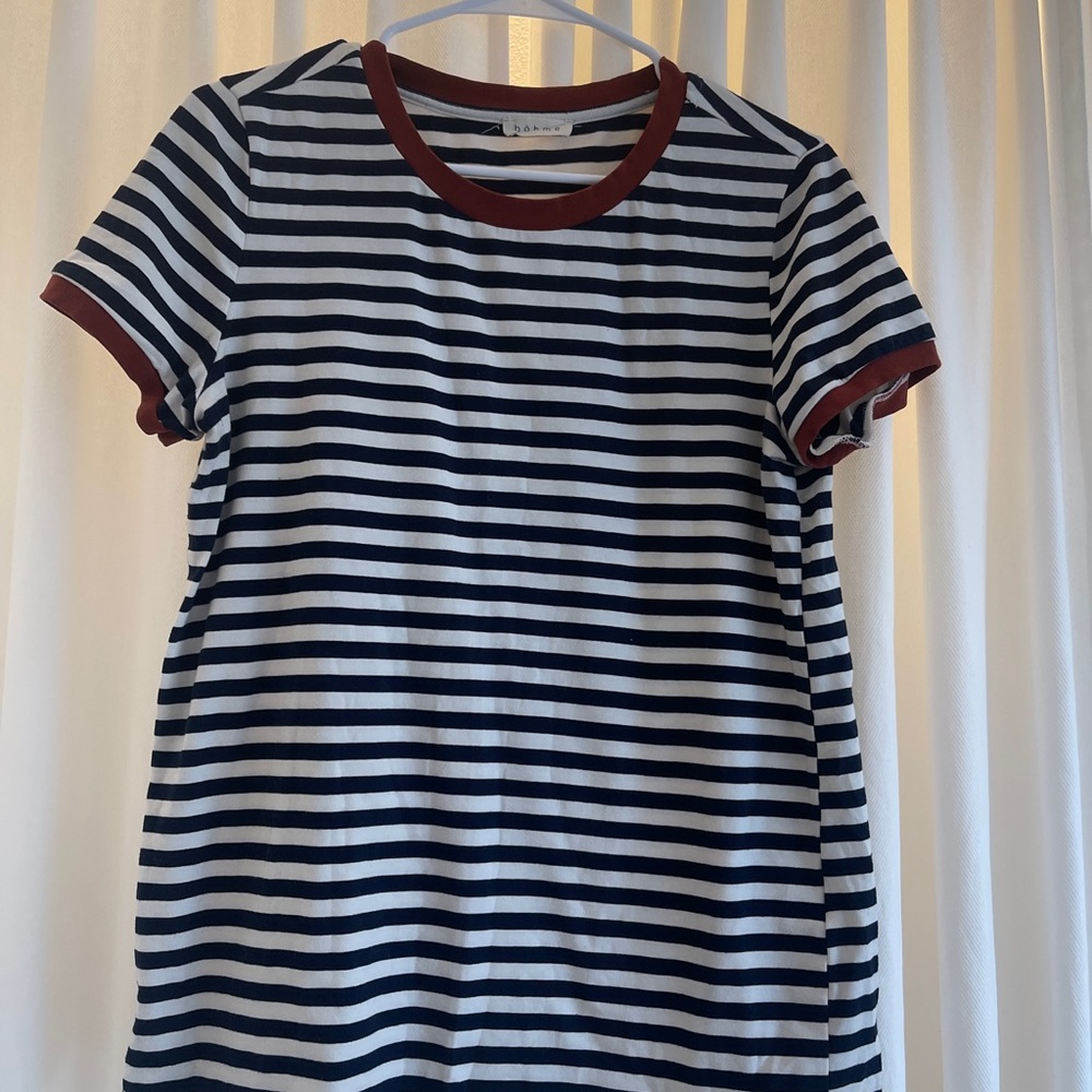 Striped Black and White T-Shirt with brown Accents BOHME